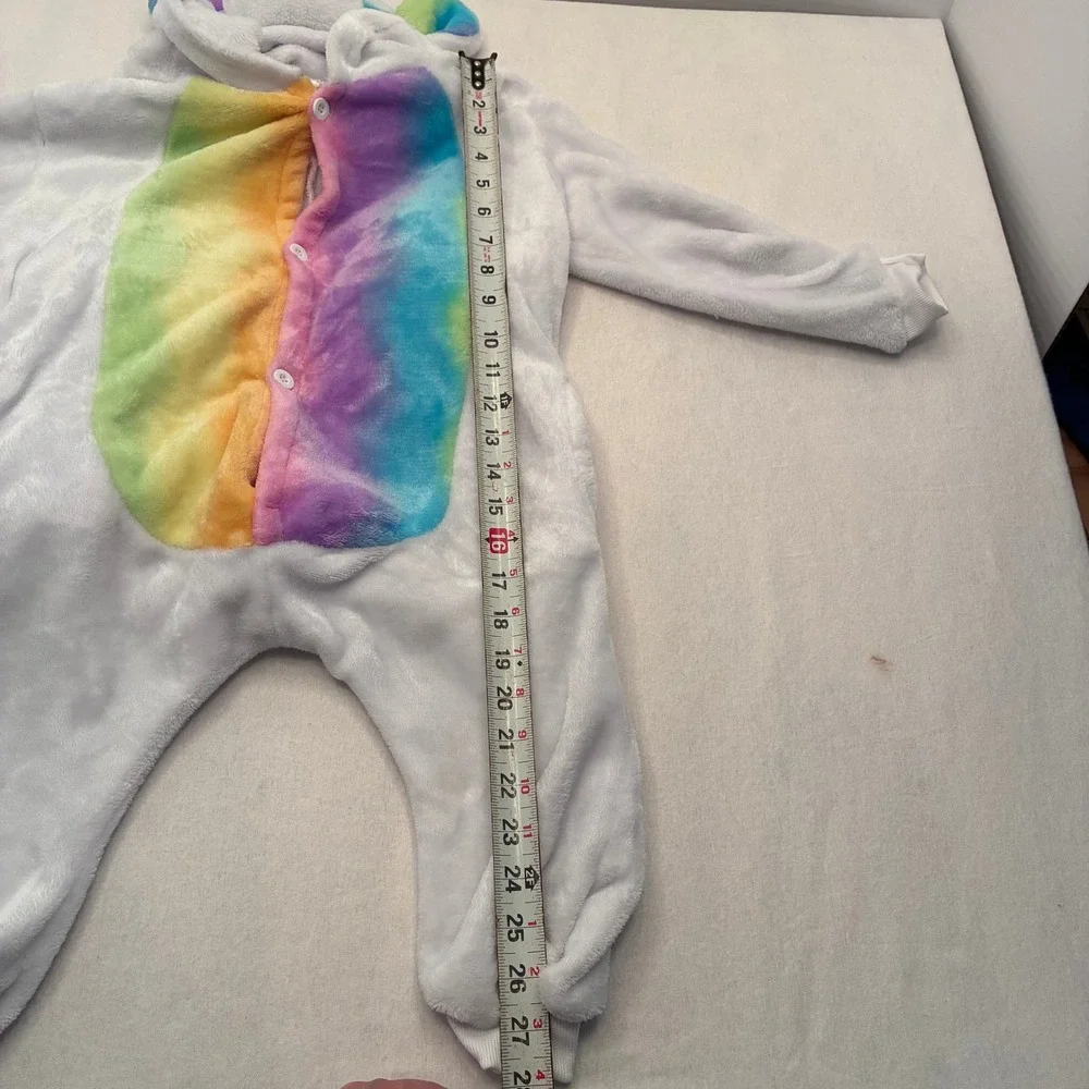 Unicorn Plush Rainbow Costume Pajamas Kids Size 4T White One Piece Wings Hooded